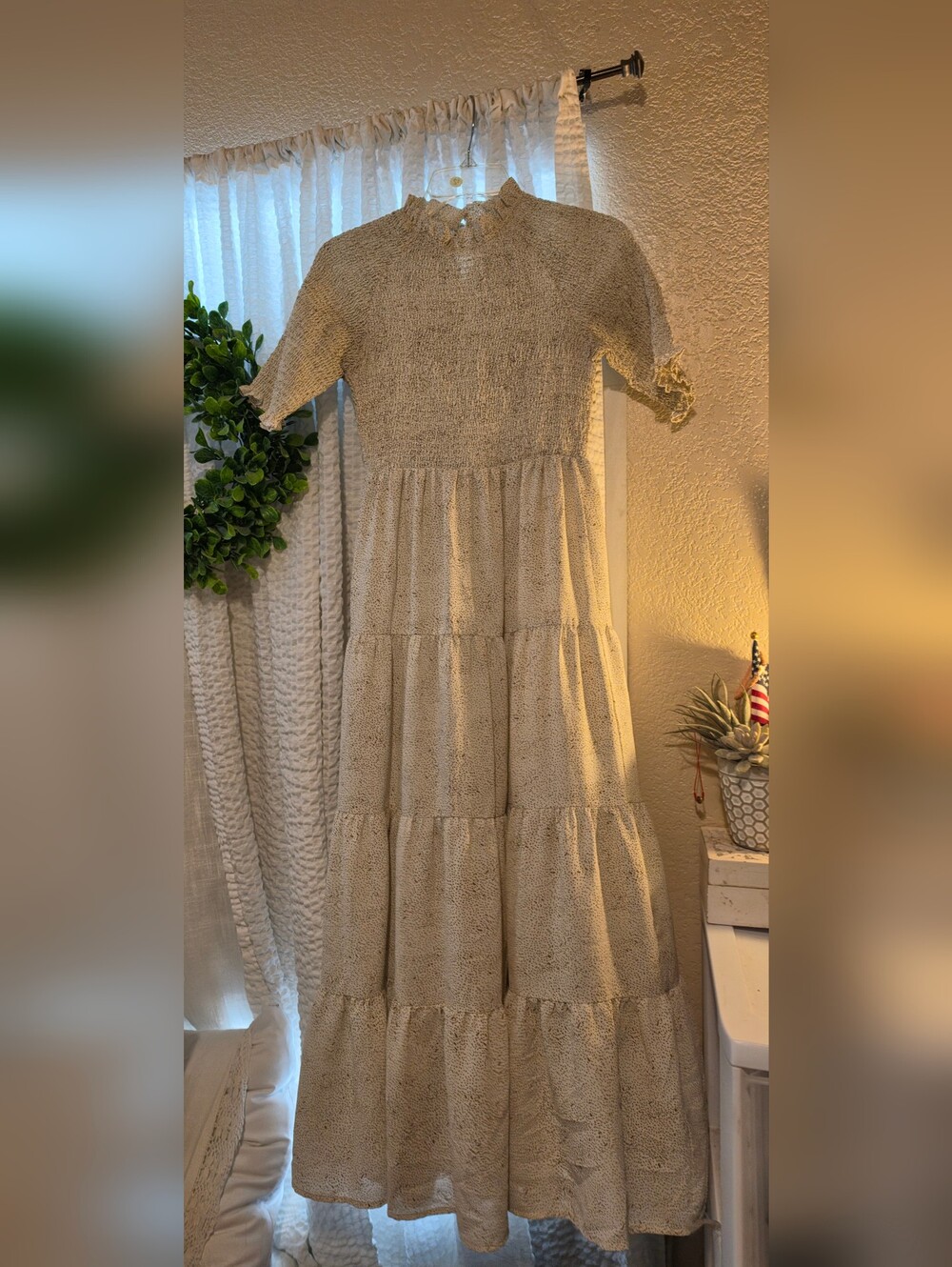 Tiered Maxi Dress in Cream with Subtle Dot Print